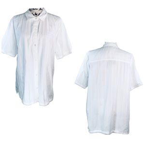 JENNIFER MOORE - Short Sleeve Button Down Shirt with Accent Trim - XL